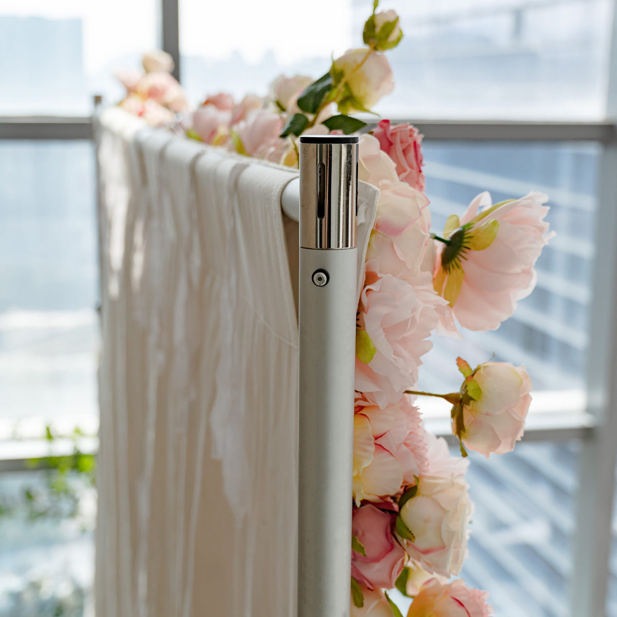 Roll Up Fabric Artificial Variety Of Pink And Cream Floral Bridal Shower Backdrop - Captivating Flowers Photography Arranged Party Event Decor-VF-503