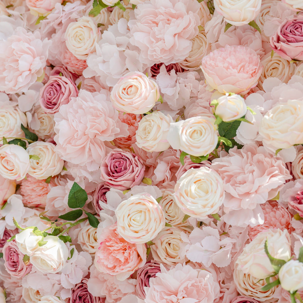 Roll Up Fabric Artificial Variety Of Pink And Cream Floral Bridal Shower Backdrop - Captivating Flowers Photography Arranged Party Event Decor-VF-503
