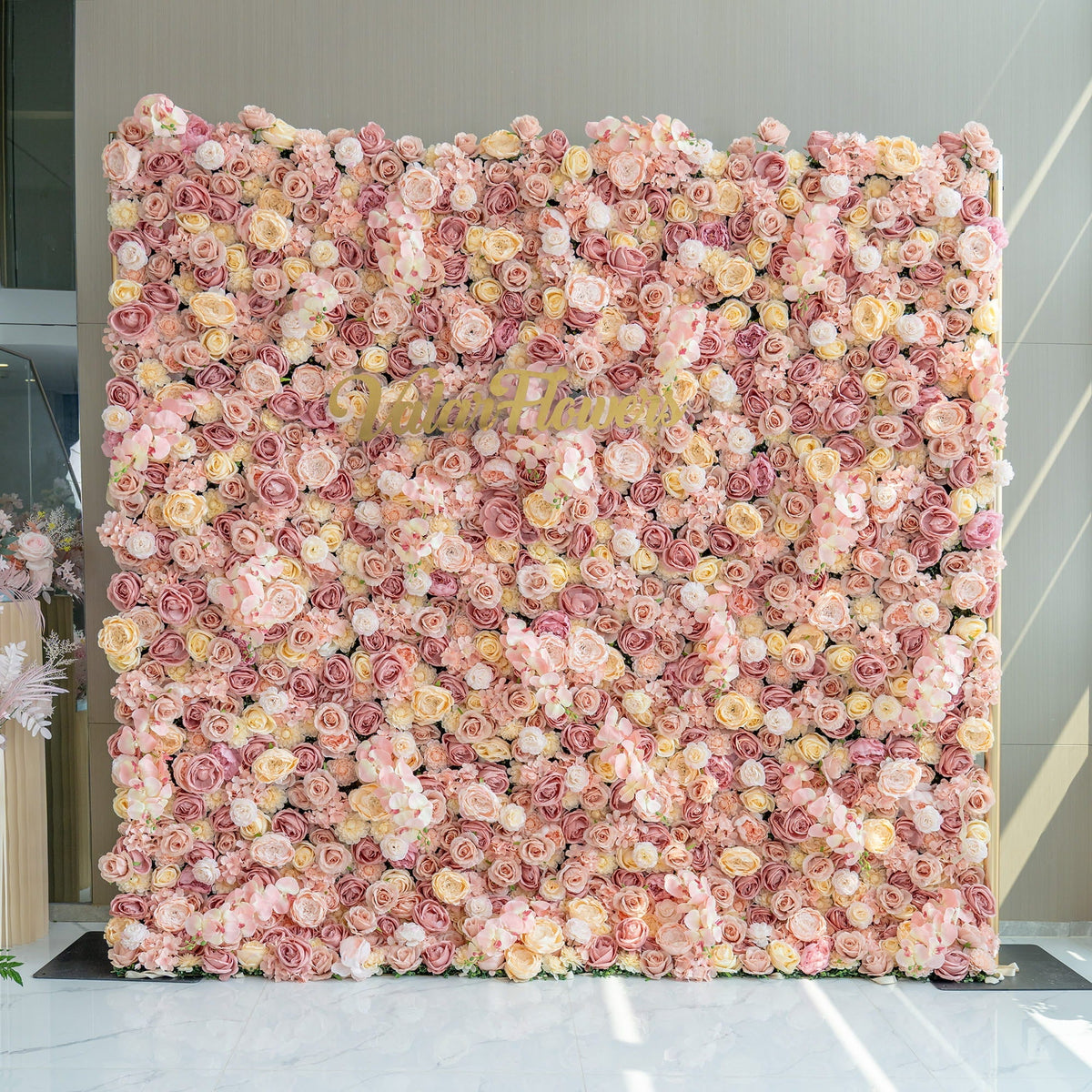Valar Flowers Exquisite Artificial Flower Backdrop in Soft Pink and Cream Hues for Weddings. Parties and Events-VF-360