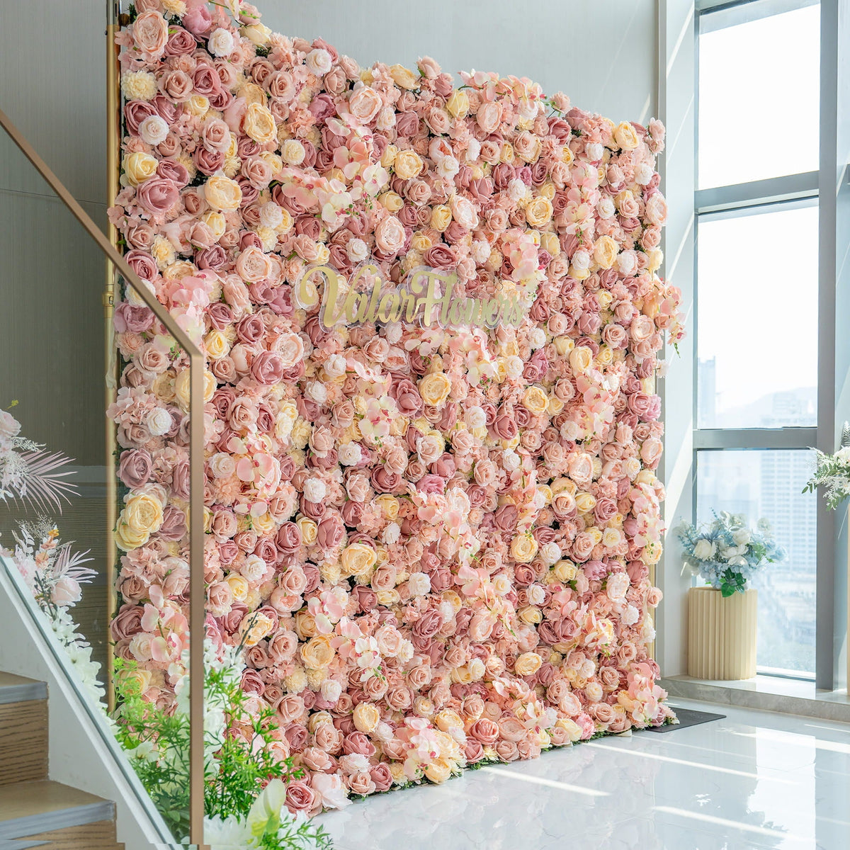 Valar Flowers Exquisite Artificial Flower Backdrop in Soft Pink and Cream Hues for Weddings. Parties and Events-VF-360