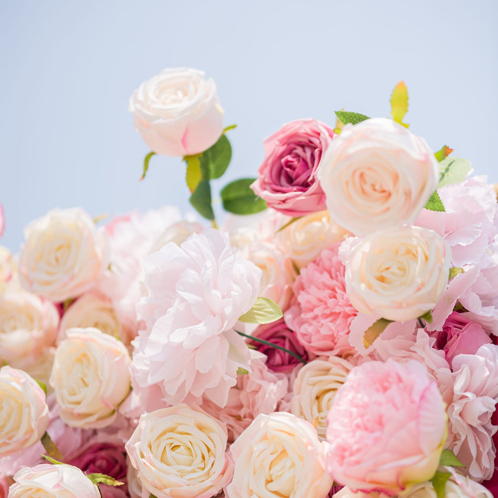 Roll Up Fabric Artificial Variety Of Pink And Cream Floral Bridal Shower Backdrop - Captivating Flowers Photography Arranged Party Event Decor-VF-503