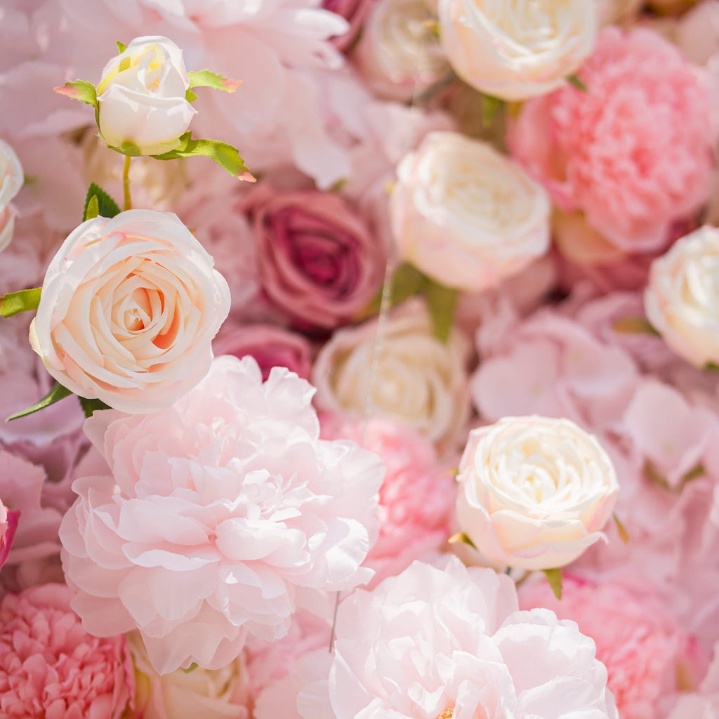 Roll Up Fabric Artificial Variety Of Pink And Cream Floral Bridal Shower Backdrop - Captivating Flowers Photography Arranged Party Event Decor-VF-503