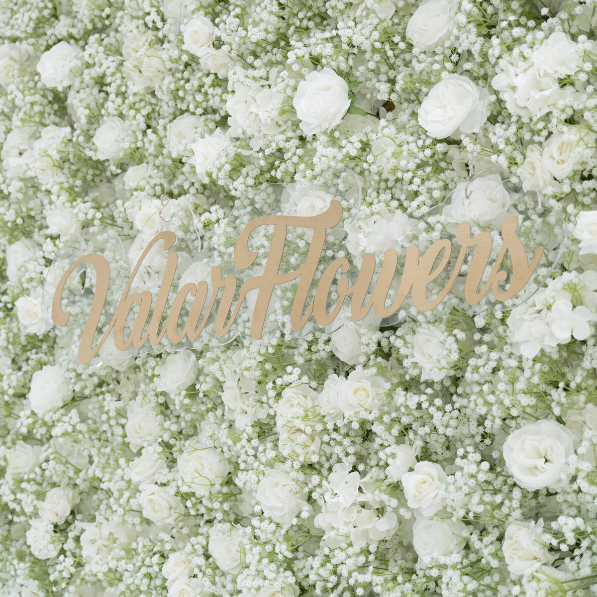 ValarFlowers Artificial Floral Wall Backdrop: Serene Meadows Artificial Floral Wall Backdrop: White Rose & Baby's Breath Edition-VF-268-2